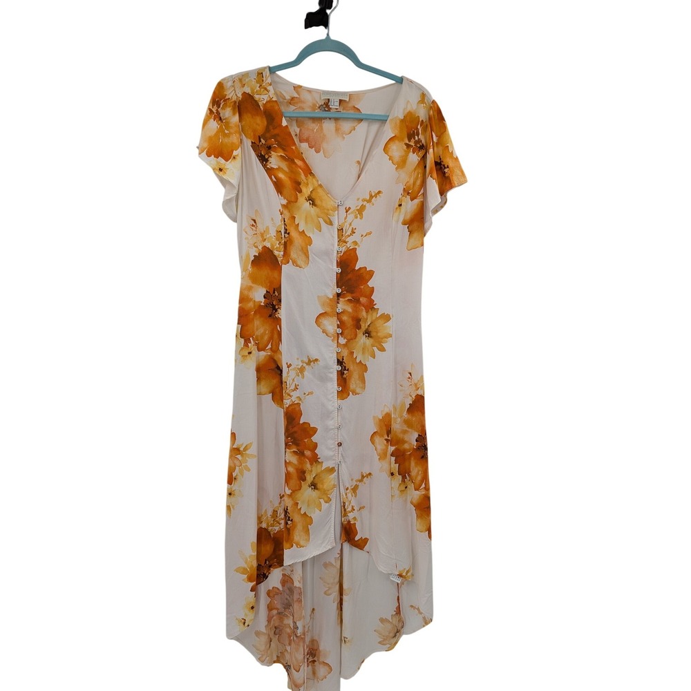 Boho Cottagecore Western Floral Button Front Lace Up Back HighLow Maxi 1X Dress - Picture 2 of 7